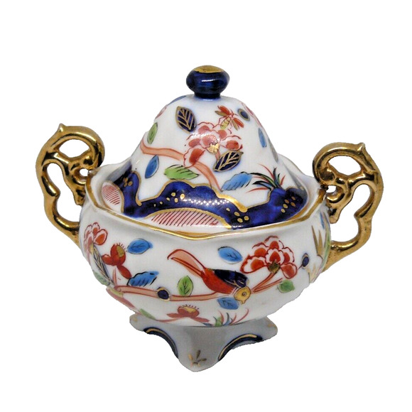 Hand Painted Floral Japanese Fine Porcelain Sugar Bowl Footed Vintage - Picture 6 of 7